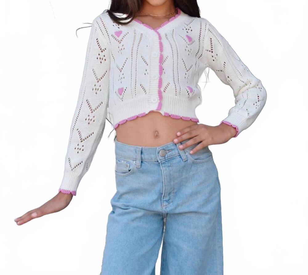 NEW FBZ girls lucie crochet heart cardigan in white